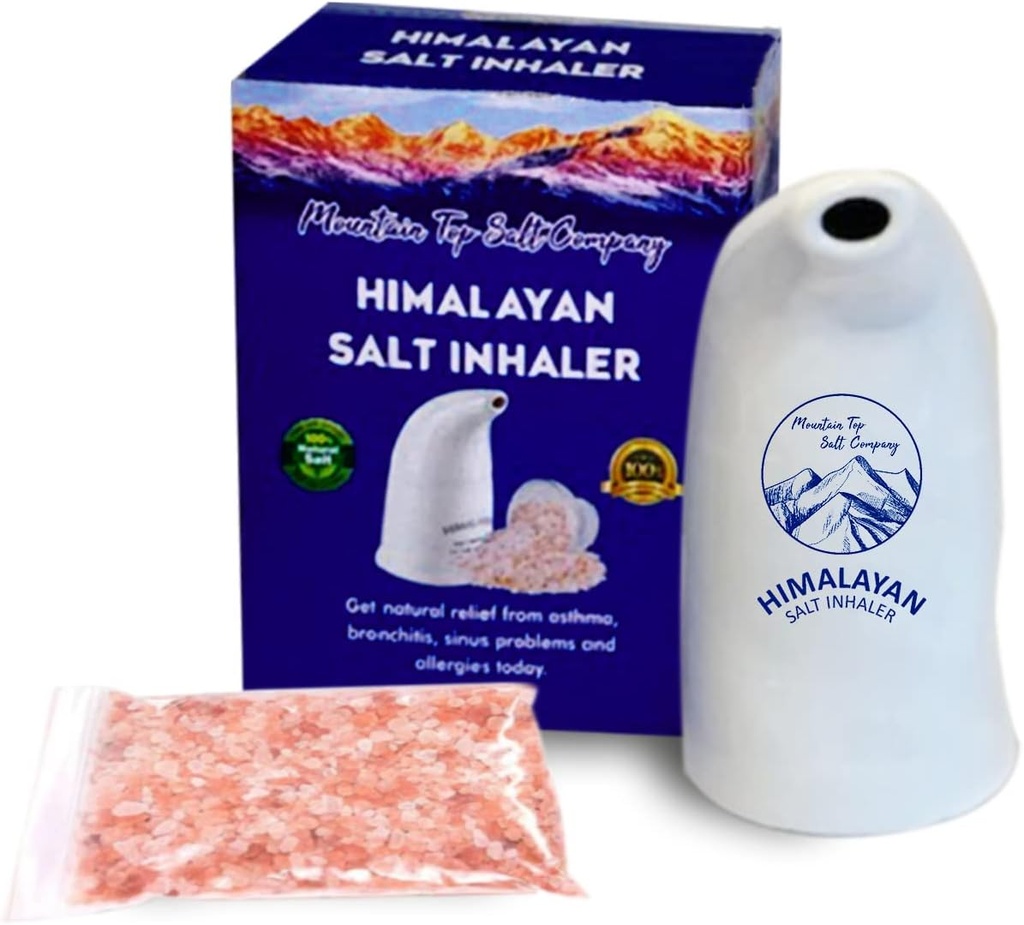 Keramisk himalayansk saltinhalator med himalayansk lyserød krystalsalt - fantastisk til allergi, Astma Relief, og andre åndedrætsforhold - håndholdt og transportable