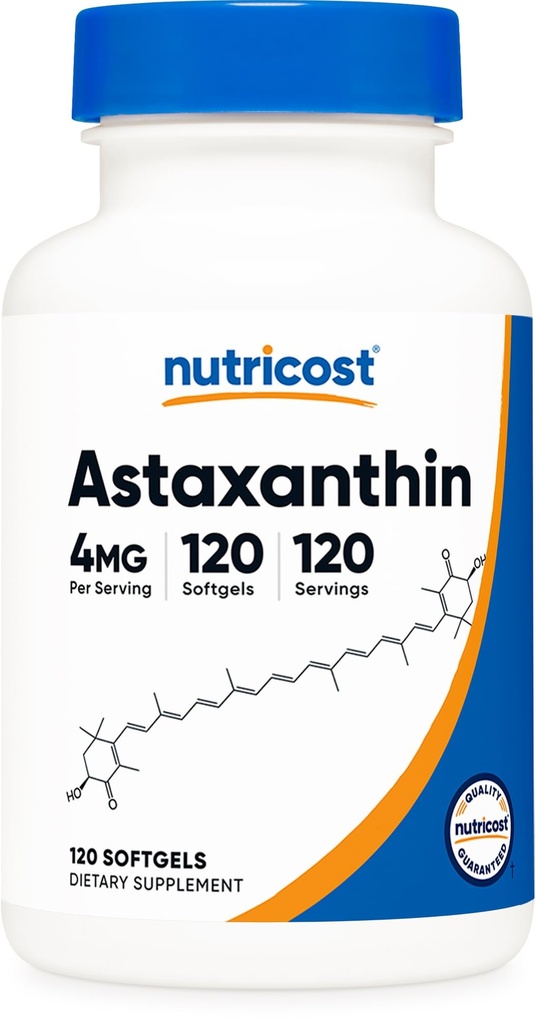 Nutricost Astaxanthin 4 mg, Gluten Free and Non- GMO, 120 Softgels (4 Month Supply)