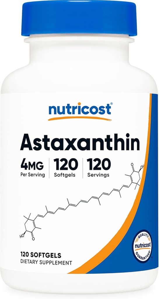 Nutricost Astaxanthin 4mg, Gluten Free and Non-GMO, 120 Softgels (4 Month Supply)