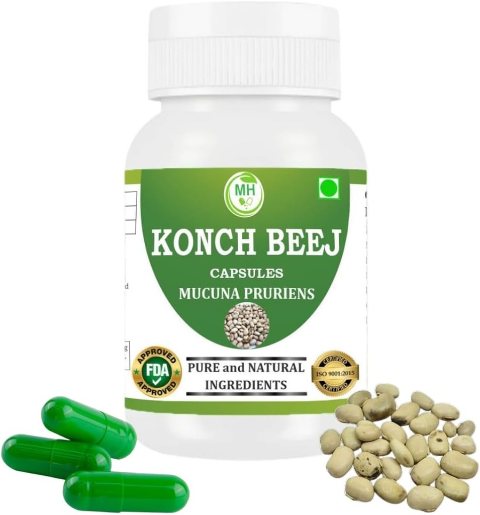 Kaunch Beej Capsules 500mg - Herbal Extract for Vitality & Energy against 124; Ancient Ayurvedic Formel 124; Højeste Kartoffelstyrke 124; Natural Boost Shape 124; Lactose Free against 124; Non- GMO has 124; 60 Kapsler