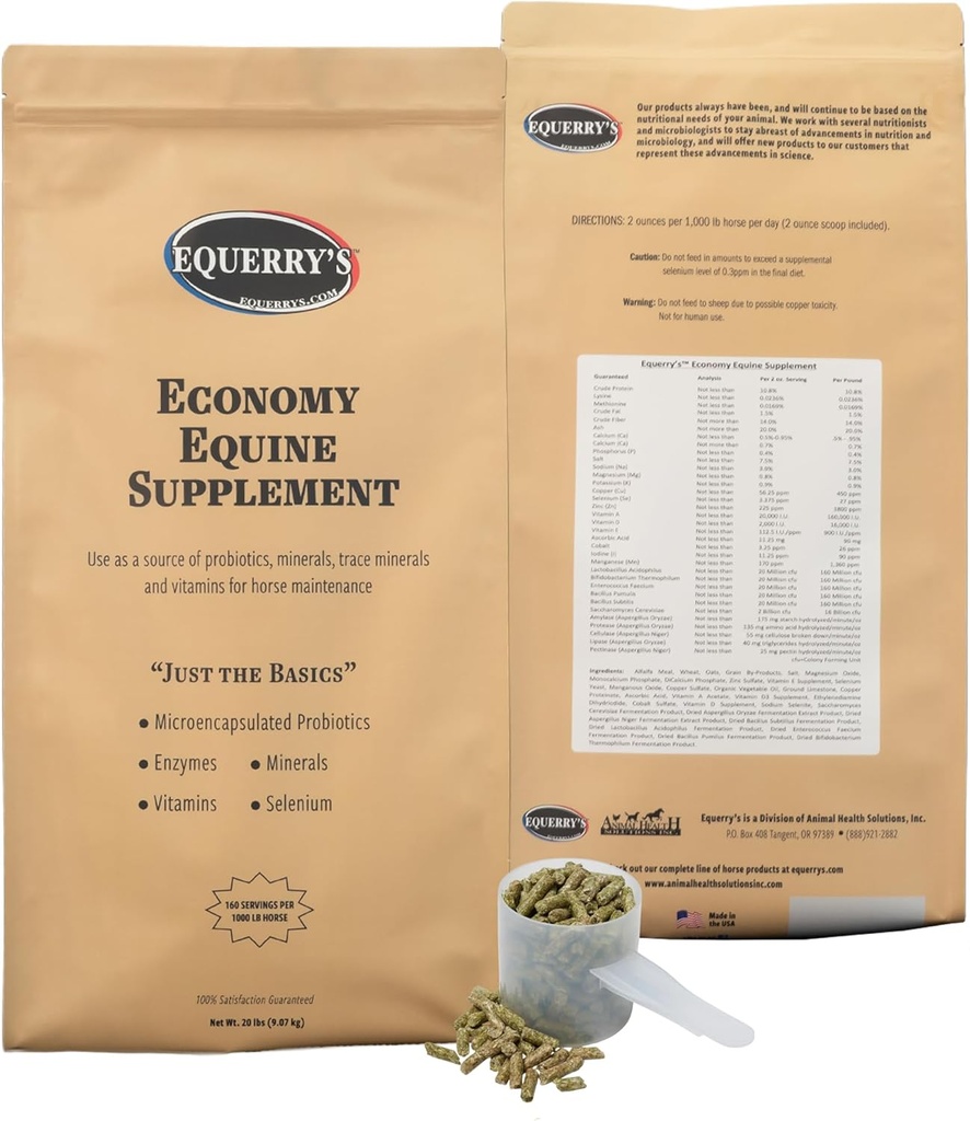 Equerry 's Economy Equine Supplement - Horse Probiotics Note 124; Supplement for Heste Note 124; Horse Vitaminer og Min supplement med enzymer og Selen, 20lb