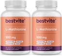 BESTVITE L- methionin 500mg (240 vegetariske kapsler) (120x2) - Ingen stearater - Vegan - Non GMO - Gluten Free