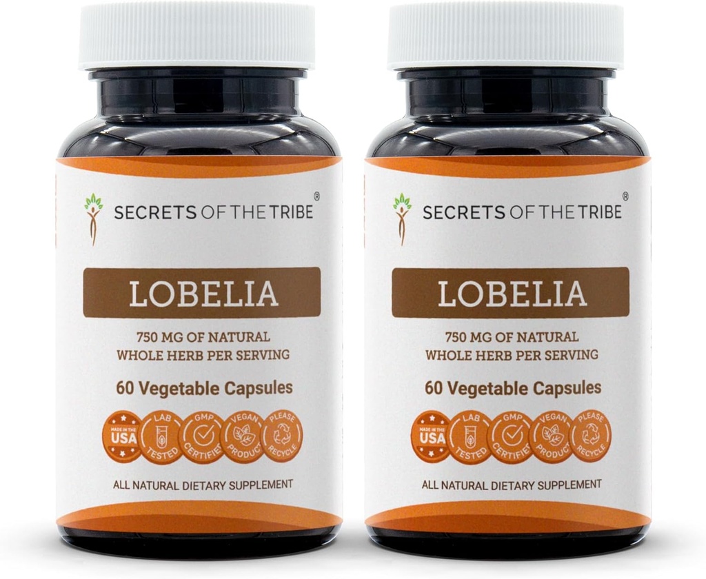 Hemmeligheder ved Tribe Lobelia 60 Kapsler (2 stk.), 750 mg, Responsible opdrættede Lobelia (Lobelia Inflama) Tørret Herb (2x60 Kapsler)