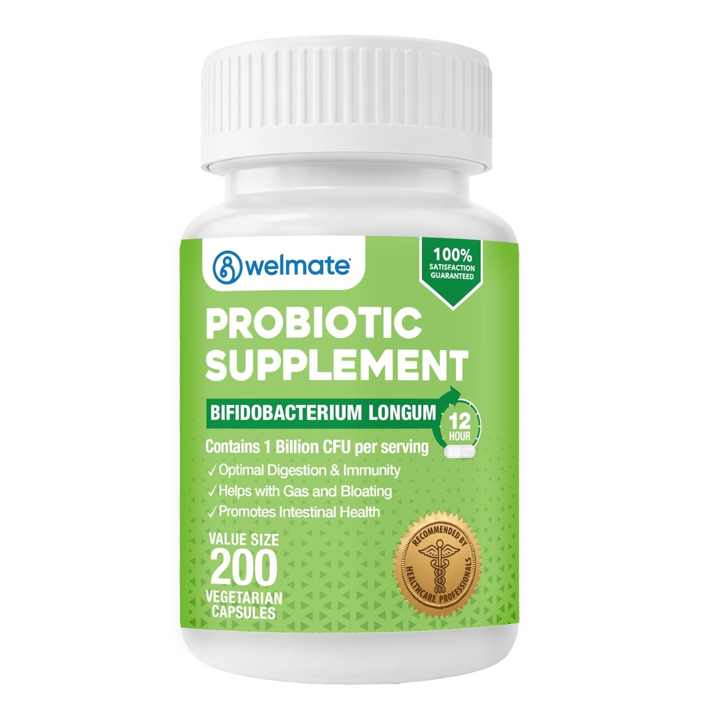 WELMATE Bifidobacterium - Probiotisk supplement - Understøtter Gut Health - immunforsvar - fordøjelsesmæssige enzymer - Gluten Free - Vegan - Mænd og kvinder Probiotiske - Værdi størrelse - 200 Tæl