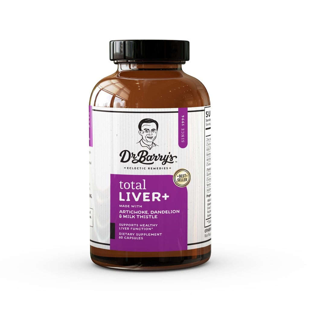Dr. Barry's Total Liver Supplement with Milk Thistle, Artichoke, Dandelion Root, Support Healthy Liver Function & Natural Cleanse, Boost Immune System, 60 Capsules