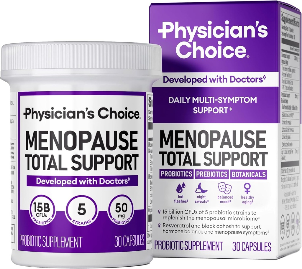 Lægens CHOICE Menopause Probiotisk supplement til kvinder - understøtter Hormonbalance, Hot Flashs, Night Sweats, Weight Management, Bloating & Gut Health - med Black Cohosh, Resveratrol + - 30ct