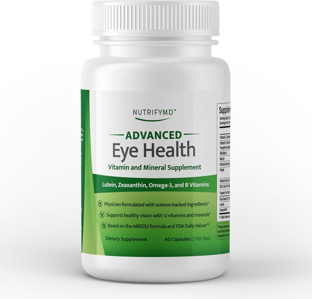 Avanceret Eye Health Vitamin og Mineral supplement med Lutein, Zeaxanthin, Omega-3, og B vitaminer - 60 kapsler