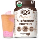 KOS Vegan Protein Powder Erythritol Free, Chocolate - Organic Pea Protein Blend, Plant Based Superfood Rich in Vitaminer & Minerals - Keto, Dairy Free - Meal Erstatning for Women & Men, 28 Servering