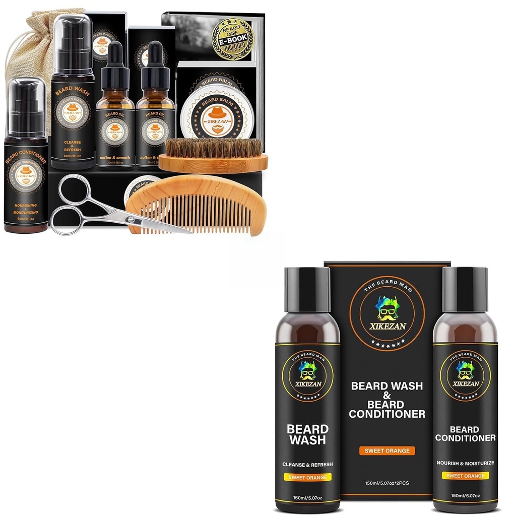 XIKEZAN gaver til mænd w / Beard Kit og Beard Shampoo og Conditioner sæt