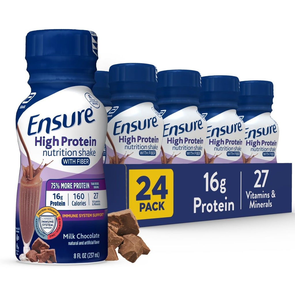 Sikre høj protein flaske mælk chokolade ernæring rystes med fibre, klar til at drikke, 16g protein og 27 vitaminer og mineraler, 8 fl oz, 24 Pack