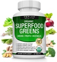 Organic Super Green Capsules Superfood Fruit Veggie Supplement - 28 kraftfulde naturlige ingredienser med Alfalfa, Beet Root, Tart Cherry & Ingefær til immunforsvar & energistøtte, for mænd kvinder, 60 tabletter