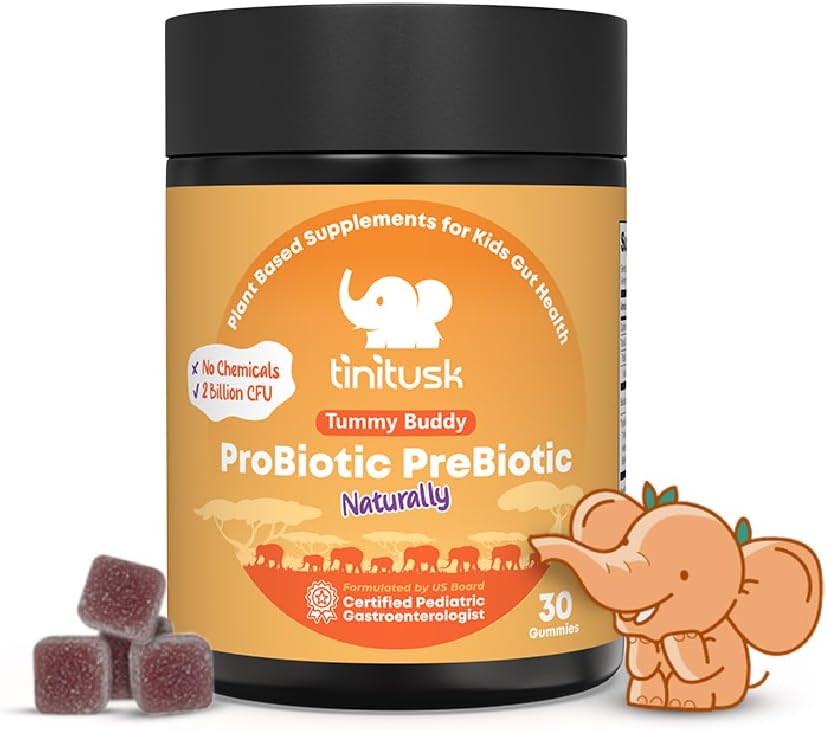 Tummy Buddy Kids Probiotiske Gummies 3 i 1 Probiotika Prebiotic & Postbiotic til fordøjelsessygdomme & immunforsvar for børn - Vegan, Gluten og Allergen Free