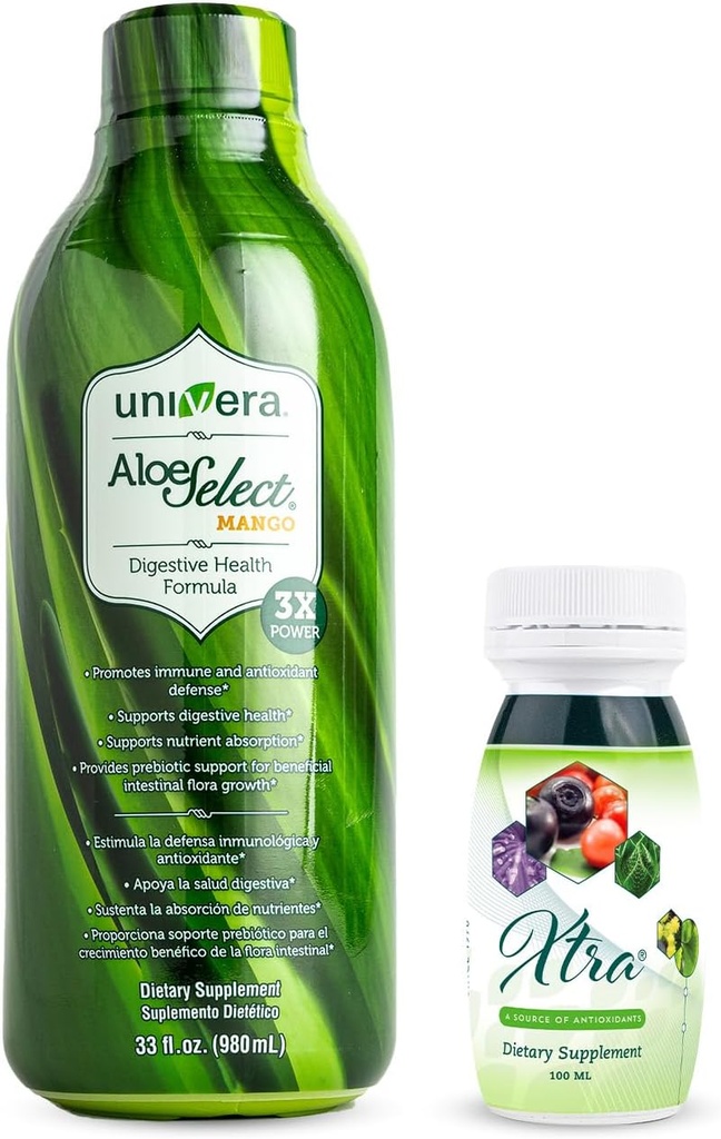 Universa til at gå Pack Aloe Vera Juice, Organic Aloe Vera, Mango Flavor Xtra Minis, Multimineral fruites Complex, 15 naturlige ingredienser,