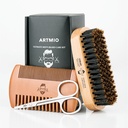 Beard Brush, Comb and Saks sæt til mænd 's Beard Care - vildsvinebørster & Wooden Comb & Stainless Saks - Beard Styling, Grooming & Shaping Tools