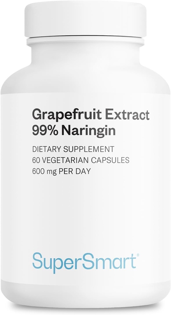 Supersmart - Grapefruit Extract 600mg per Day (99% Naringin) - High Potency GSE Supplement | Non-GMO & Gluten Free - 60 Vegetarian Capsules