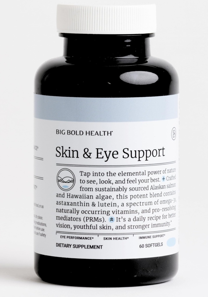 BIG BOLD Health Skin & Eye Support Omega-3 Supplement med Alaska Salmon Oil, DHA, Astaxanthin & Lutein til Vision, Hud Sundhed & Immunitet (60 Softgels)