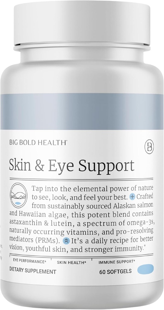 BIG BOLD Health Skin & Eye Support Omega-3 Supplement med Alaska Salmon Oil, DHA, Astaxanthin & Lutein til Vision, Hud Sundhed & Immunitet (60 Softgels)