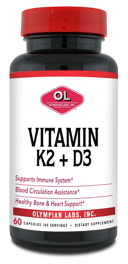 Olympian Labs Vitamin K2 + D3, 60 Servere, Understøtter immunsystem, ben og hjerte support, 60 Vegan kapsler