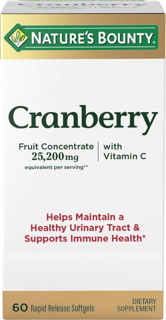 Nature 's Bounty Cranberry Kosttilskud, Understøtter urinveje og immunforsvar Sundhed, Softgels, 25,200 Mg, 60 Ct