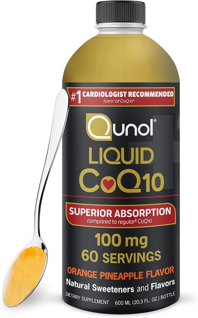 Qunol Liquid CoQ10 100mg, Superior Absorption Natural Supplement Form of Coenzym Q10, Antioxidant for Heart Health, Orange Pineapple Flavored, 60 Servere, 20.3 oz Flaske