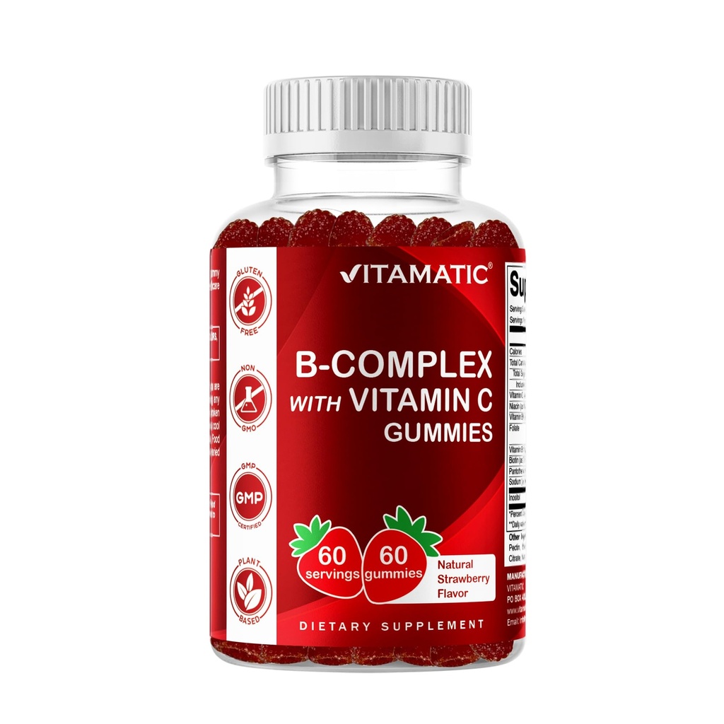 Vitamin B Complex Gummies med C-vitamin & Inositol - Natural Strawberry Flavor - 60 Gummies (1 flaske)