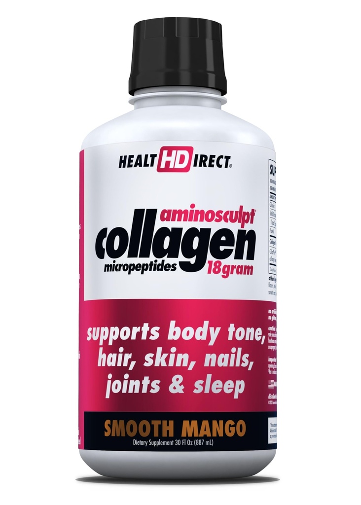 SUNDHEDSDIREKTØR Aminoshipt Sugar- Free Collagen Supplement - Høj potens Medicin- Grade Protein for hår, hud, negle & Joints, Grass- Fed, Non- GMO, Flydende Collagen - Glat Mango - 30 Fl Oz