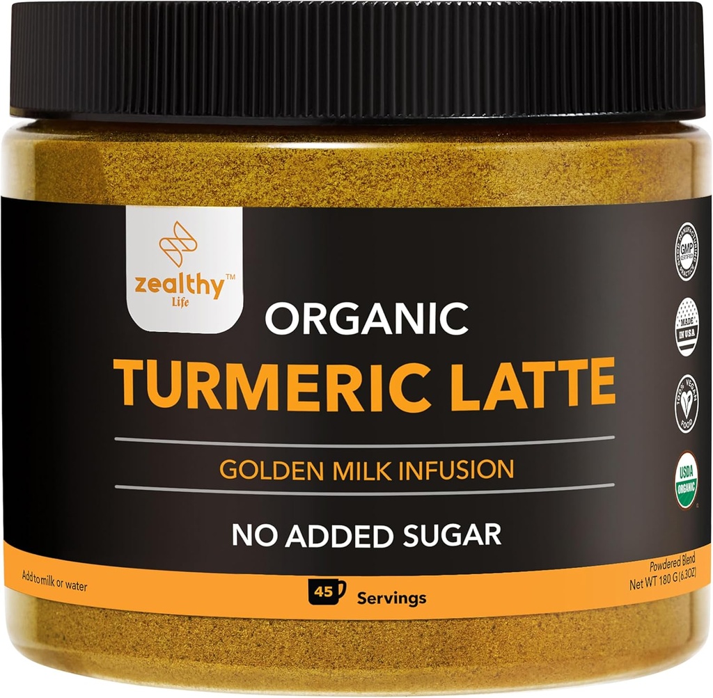 Økologisk gurkemeje Latte Powder - USDA Certified, Ingen tilsat sukker gurkemeje tillæg med Ceylon kanel, Sund Liv, 45 Servering