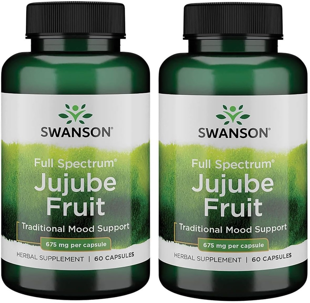Swanson Jujube Fruit - Full Spectrum Herbal Supplement Fremme af en rolig og afdæmpet sind - Naturlig Formel Support Stress & Mood Support - (60 kapsler, 675mg Hver) (2 Pack)