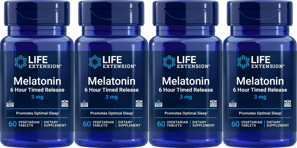 Life Extension Melatonin 6 Timebasis Release 3 mg, 60 Vegetariske tabletter (pakning med 4)