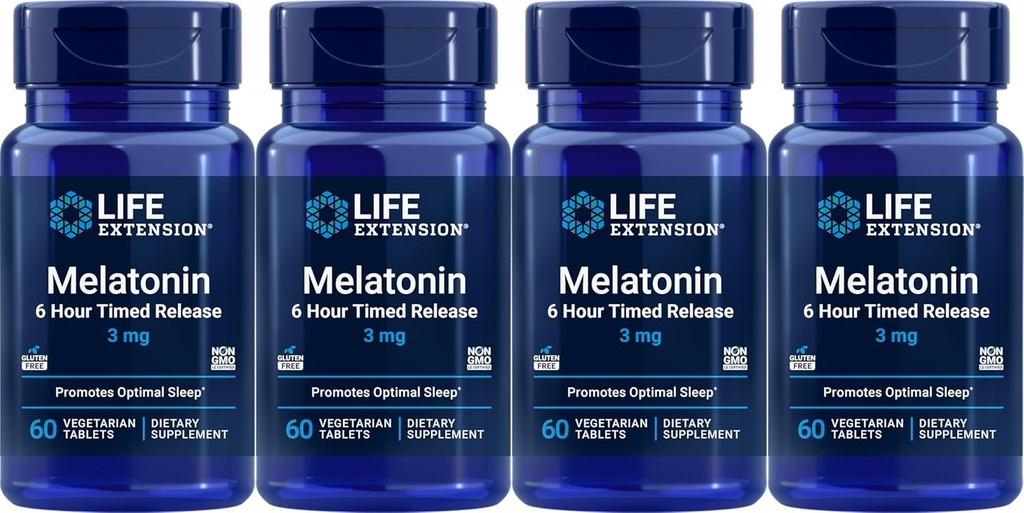 Life Extension Melatonin 6 Timebasis Release 3 mg, 60 Vegetariske tabletter (pakning med 4)
