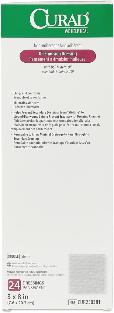 CURAD Oil Emulsion Dressing, 3 "x 8" non-adherent Gauze, 24 Greve (pakke med 6)