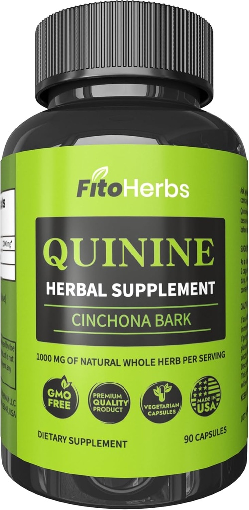 Quinine Herbal Supplement - Cinchona Bark Supplement for immunsystemet, Mavesæk Sundhed & lindrer ben kramper - Vegan Pure Quinine Kapsler 1000mg (90 Kapsler)