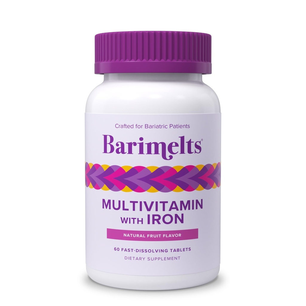 BariMelts Bariatric Multivitamin med jern, 60 Fast- Opløsning Tablets (1 - Måned Supply), Sugar- Free Bariatric Vitamin til kvinder, Natural Fruit Flavor