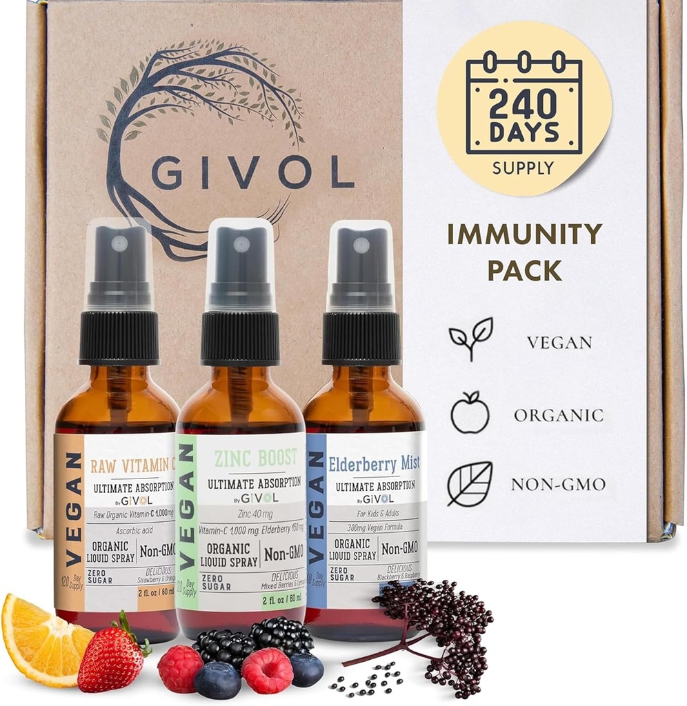 Immunitet Pack Flydende Vitaminer (pakke af 3) Sambucus Nigra Elderberry Mist, Zink Boost Mist og C-vitamin Mist (ekstra styrke) - Naturlig immunsystem support - Non- GMO Gluten- Free - 240 dages forsyning