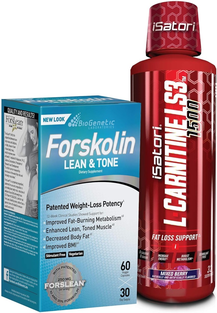 iSatori L- Carnitin LS3 Mixed Berry 1500mg (32 Servere) & BioGenetisk Labs Forskolin Lean & Tone