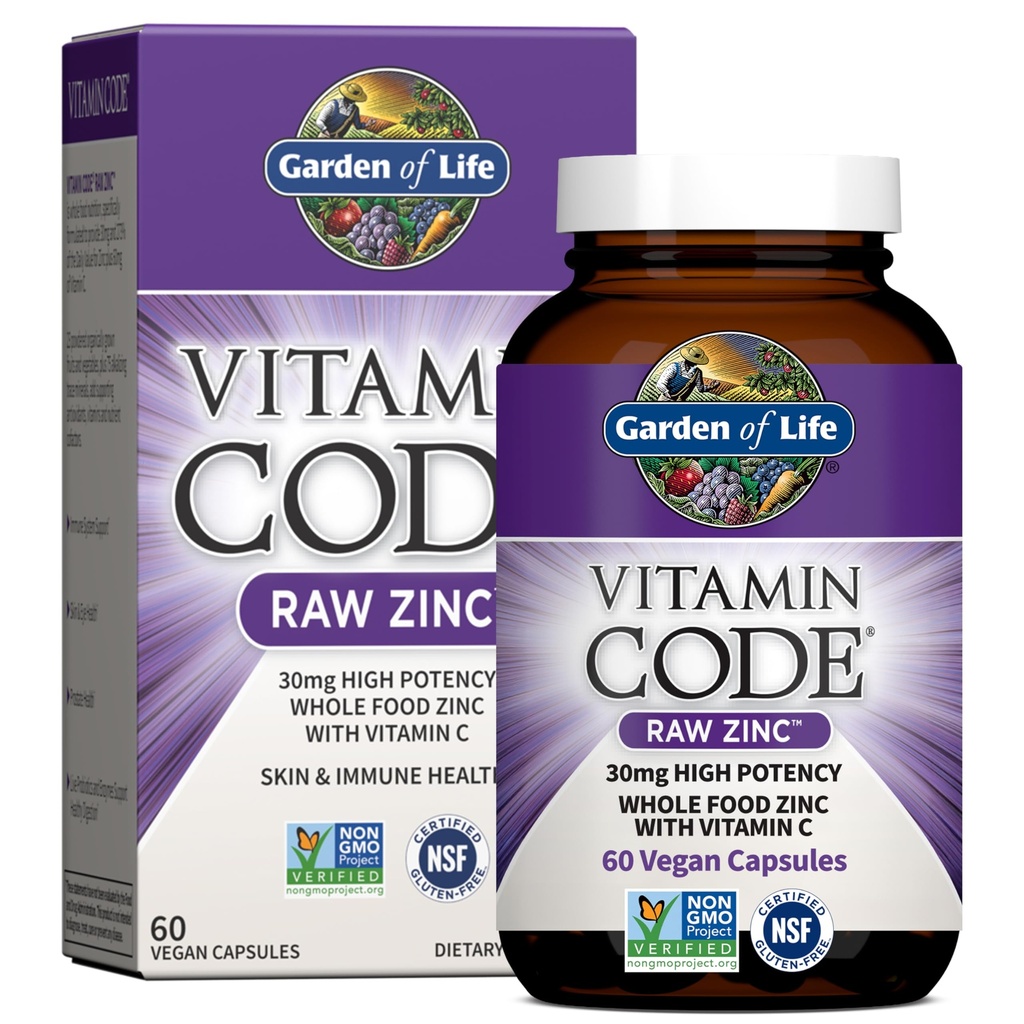 Have of Life Zink Kosttilskud 30mg høj potens Raw Zink og C-vitamin Multimineral Supplement, Vitamin Code Vitaminer Trace Minerals & Probiotika til hud sundhed & immunforsvar, 60 Veganske kapsler