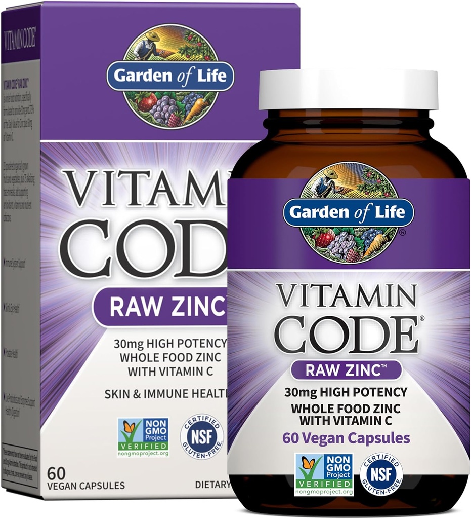 Have of Life Zink Kosttilskud 30mg høj potens Raw Zink og C-vitamin Multimineral Supplement, Vitamin Code Vitaminer Trace Minerals & Probiotika til hud sundhed & immunforsvar, 60 Veganske kapsler