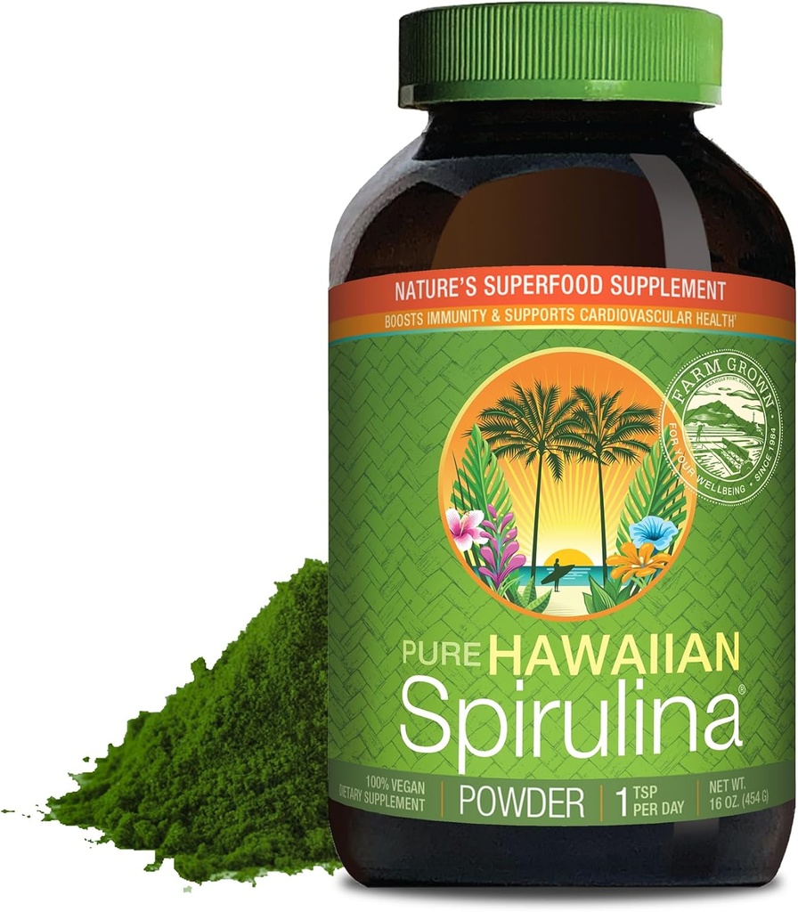 Nutrex Hawaii, Pure Hawaii Spirulina Powder, Vegan, Understøtter immunsystem, hjerte, celler og energi, 16 Ounce