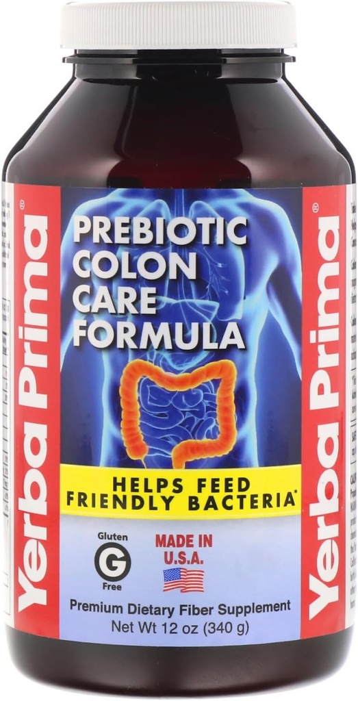 Yerba Prima Prebiotic Colon Care Formel Powder, 12 Ounce - Premium kostfibre supplement, Gluten Free, Made in USA, Non- GMO