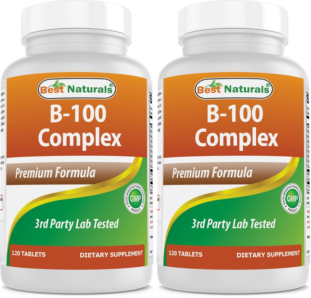 Bedste Naturals B 100 Complex 120 tabletter (B Complex Vitamin) (120 greve (pakke med 2))