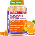 Magnesium Glycinat Gummies 2000 mg, Sukkerfri Magnesium Gummies til voksne til søvn, rolig, afslapning, Pectin baseret, Orange Flavor, 60 Vegetariske Gummies