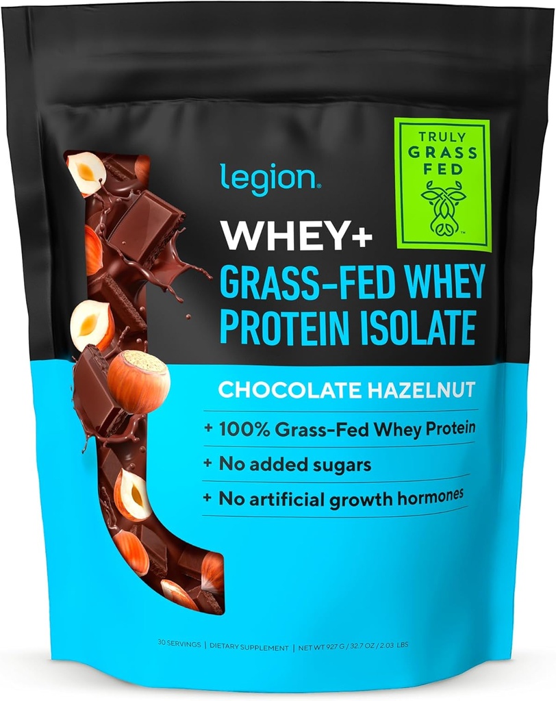 LEGION Whey+ Protein Whey Isolate from Grass Fed Cows - Whey Protein Isolate Powder Low Calorie, Non-GMO, Sugar Free, Lactose and Gluten Free, All Natural Protein Powder for Men & Women, 30 Servings