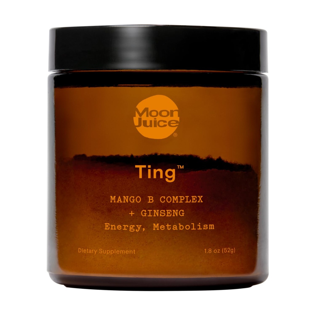 Måne Juice - Ting Mango vitamin B Complex + Ginseng Supplement - Jar (25 Servere) - Koffein Free Energy, Metabolisme & Mood - Organic Tulsi & Guava - 3. part testet - Vegan & Non GMO - 1.7oz