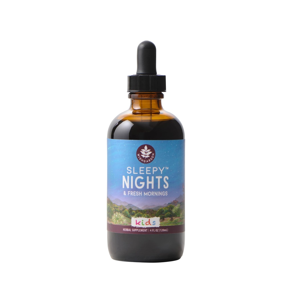 WishGarden Urter Sleepy Nights for Kids - All- Natural Herbal Sleep Aid Tinktur uden Melatonin, Organic Sleep Supplement med Passionflower & Schedlcap, Understøtter sikker og rolig dyb søvn, 4oz