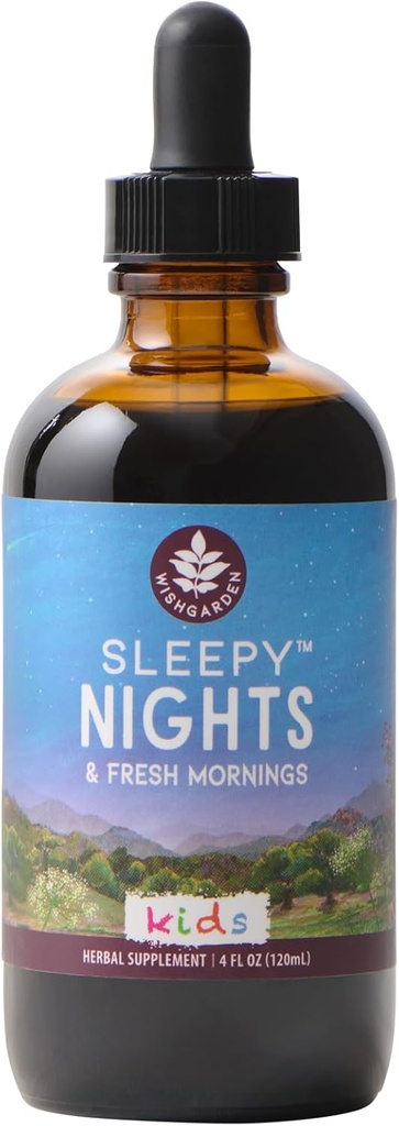 WishGarden Urter Sleepy Nights for Kids - All- Natural Herbal Sleep Aid Tinktur uden Melatonin, Organic Sleep Supplement med Passionflower & Schedlcap, Understøtter sikker og rolig dyb søvn, 4oz