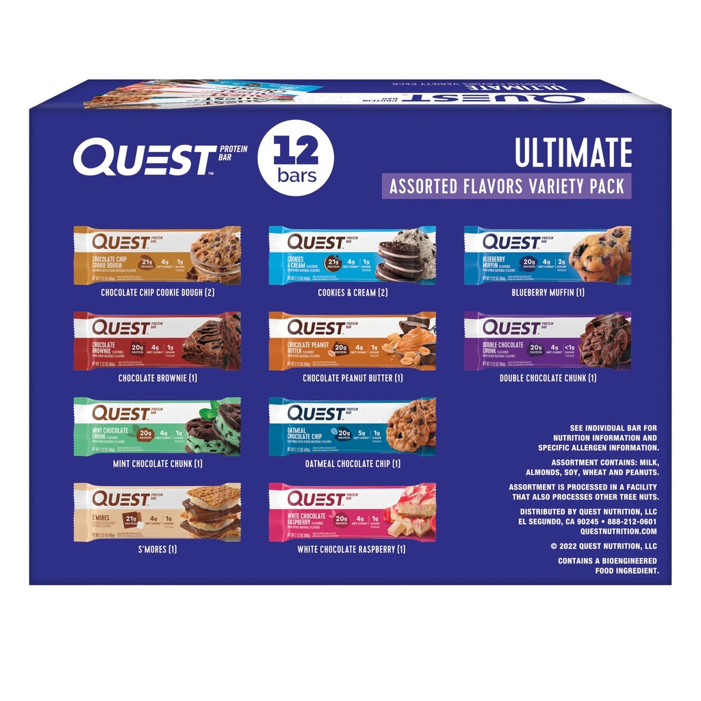 Quest Nutrition Ultimate Variety Pack Protein Bars, High Protein, Low Carb, Gluten Free, Keto Friendly, 12 Greve