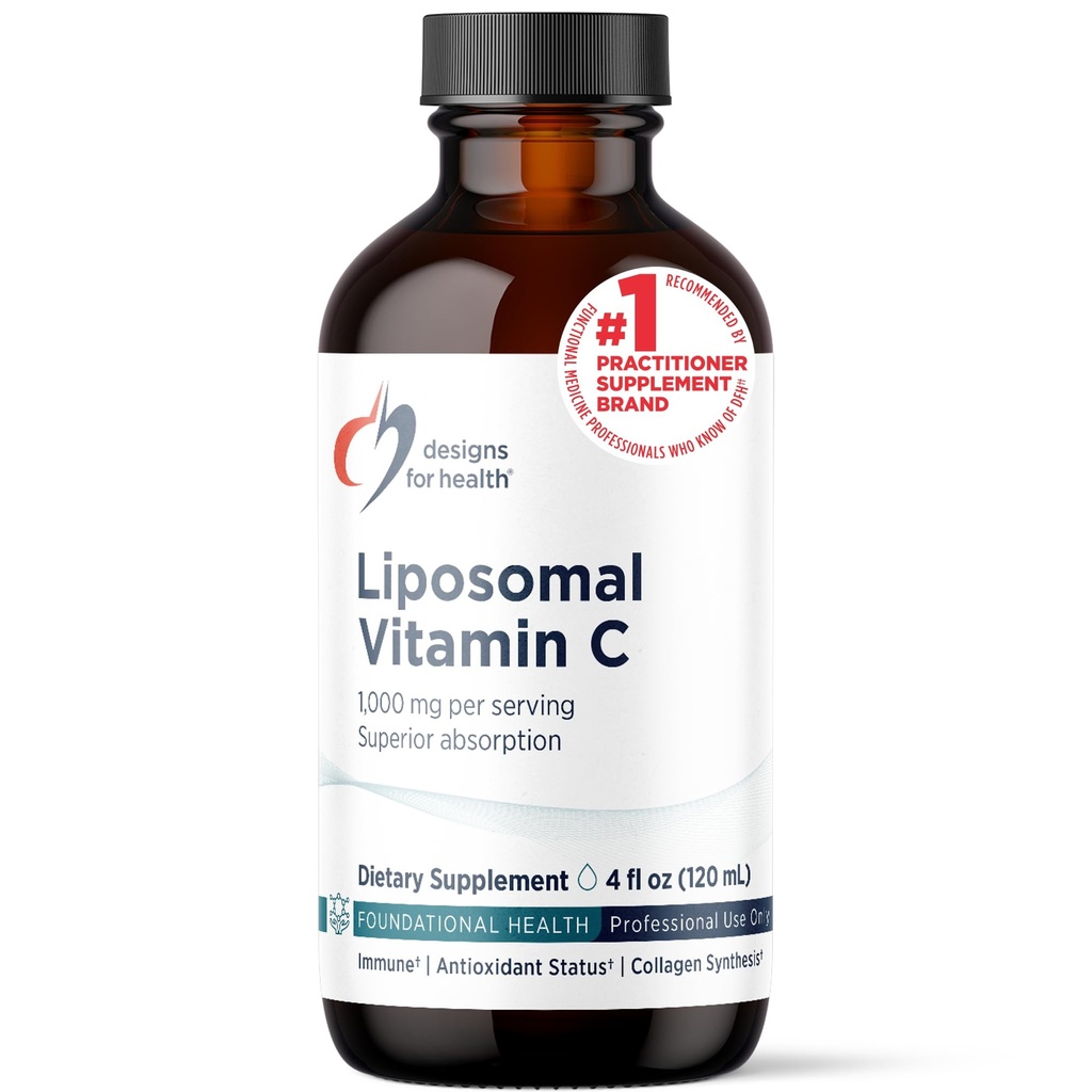 Design til sundhed Liposomal C-vitamin Flydende - 1000mg C-vitamin Supplement - Liposomes (fra Sunflower Lecithin) for Superior Absorption - Non- GMO, Pleasant Lemon Flavor (24 Servere / 4oz)