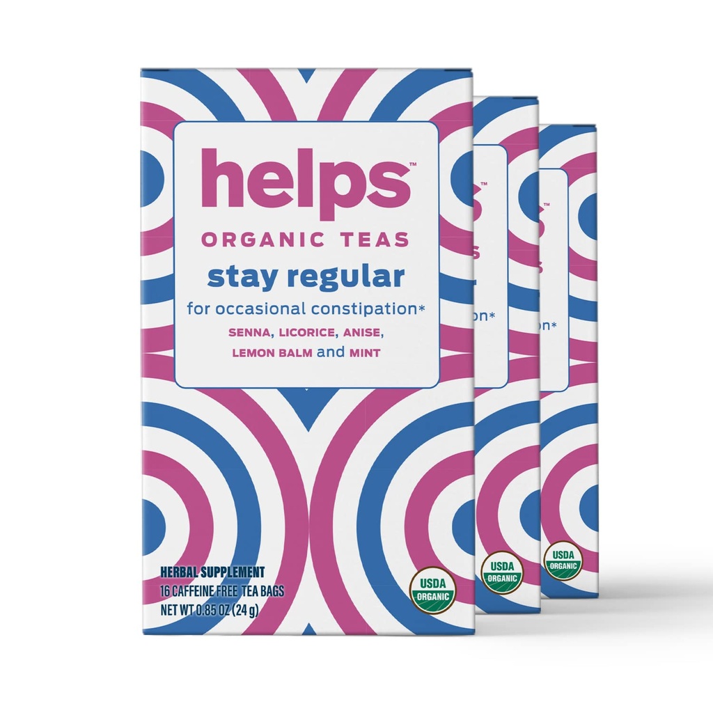 HELPS TEAS # 124; Hjælper Stay Regular Tea # 124; Organic Blend of Senna, Licorice, Anise, Lemon Balm og Mint. Relieves Occasional Constipation Memory 124; Laxative and Draining Effect Memory 124; pakning med 3