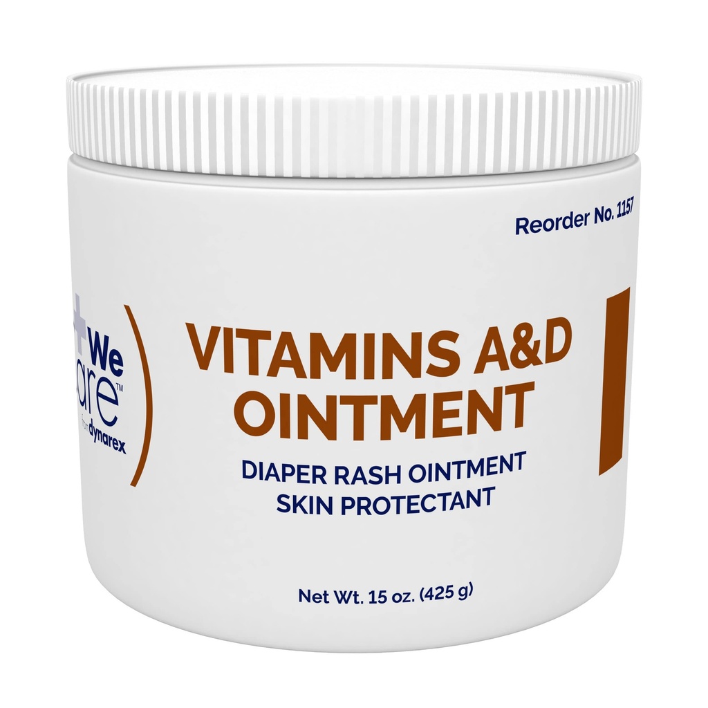 Dynarex Vitaminer A & D Salve, Salve med vitamin A og D-vitamin hudbeskyttende, for bleudslæt og ubehag, Hvid, 15 oz Jar