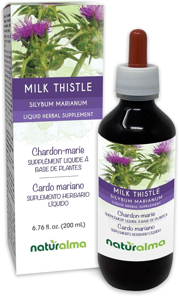 Naturalma Milk Thistle (Silybum marianum) Fruit and herb Alcohol-Free Tincture - 6.76 fl oz Liquid Extract in Drops - Herbal Supplement - Vegan
